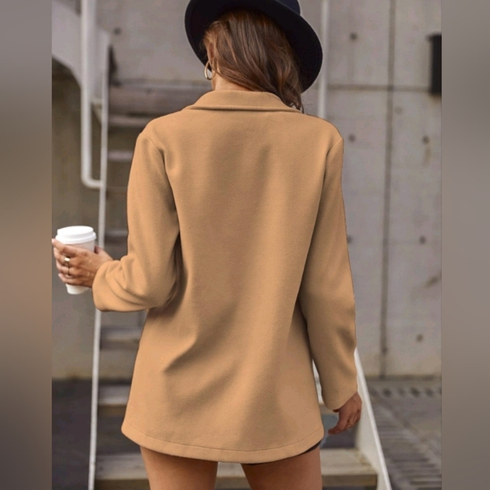 Tan Double Breasted Blazer Coat | Camel Jacket, Size Large - Picture 2 of 3